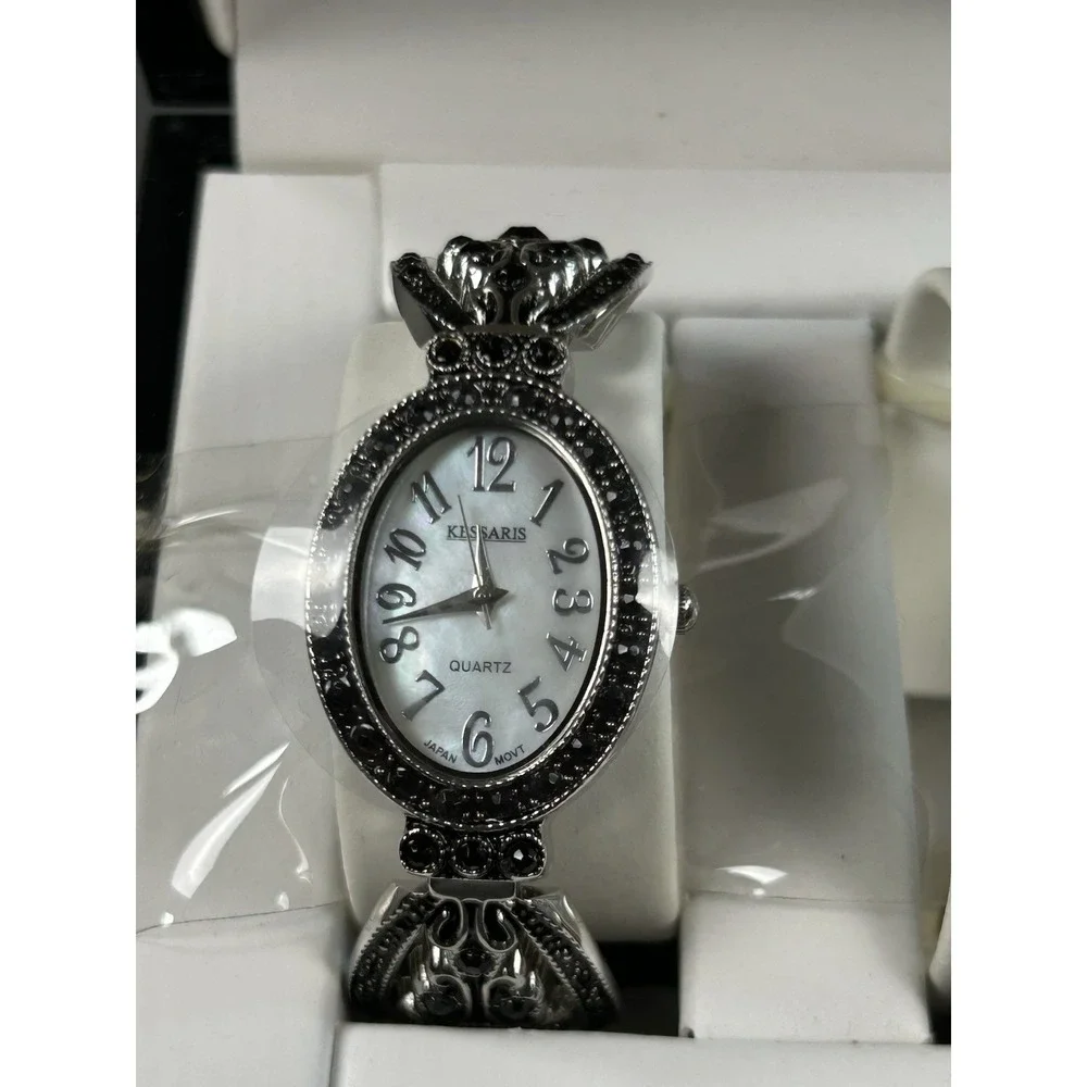 Kessaris Women's Quartz Watch & Matching Bracelet Set Silver Tone Untested